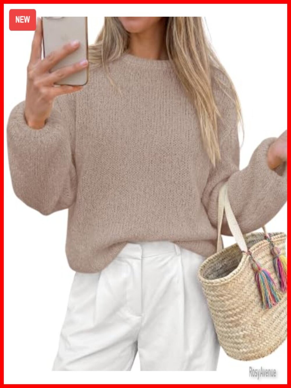 Fuzzy Knit Pullover Sweater Loose Crew Neck Long Sleeve Top